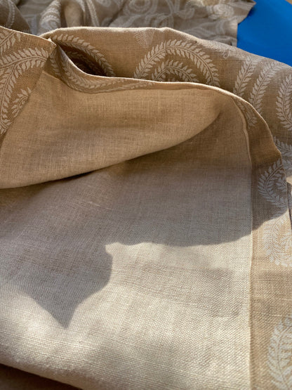 5 BerkBox94 Raoul Textile Line Hand Print Made in US Art Deco Fiddle Head Fern Beige White 1.6yd x 51" wide MSRP $300+/y