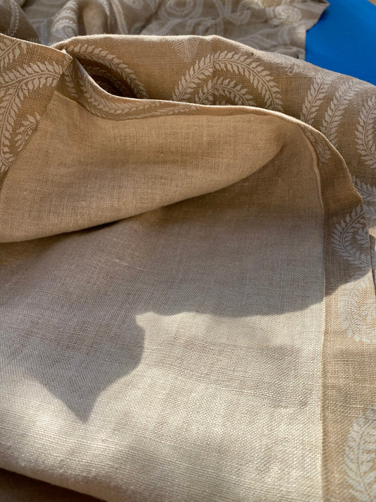 5 BerkBox94 Raoul Textile Line Hand Print Made in US Art Deco Fiddle Head Fern Beige White 1.6yd x 51" wide MSRP $300+/y