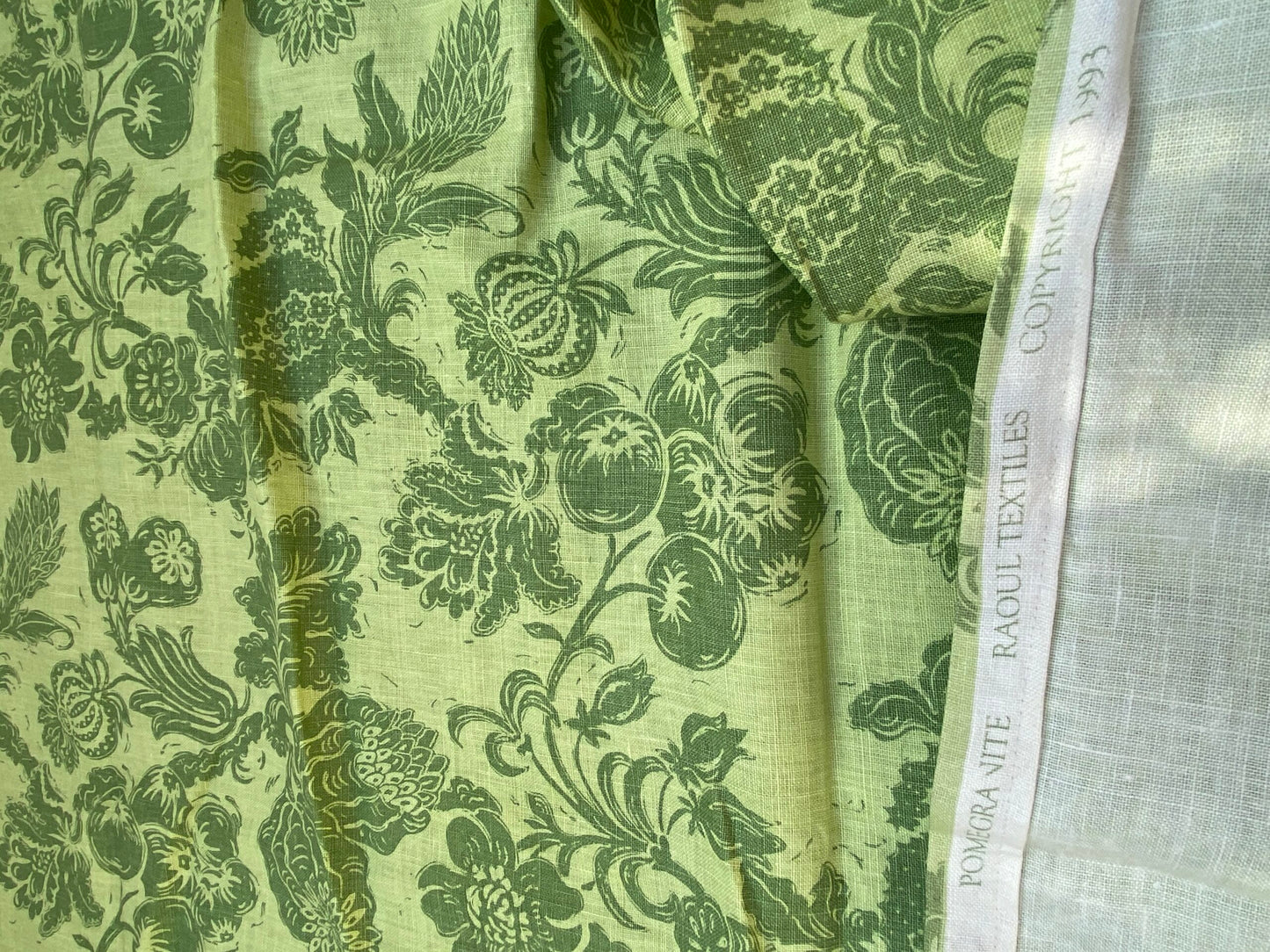 6 BerkBox94 Raoul Textile Line Hand Print Made in US Pomegranate Green Fruit Tree Foliage MSRP $300+/y