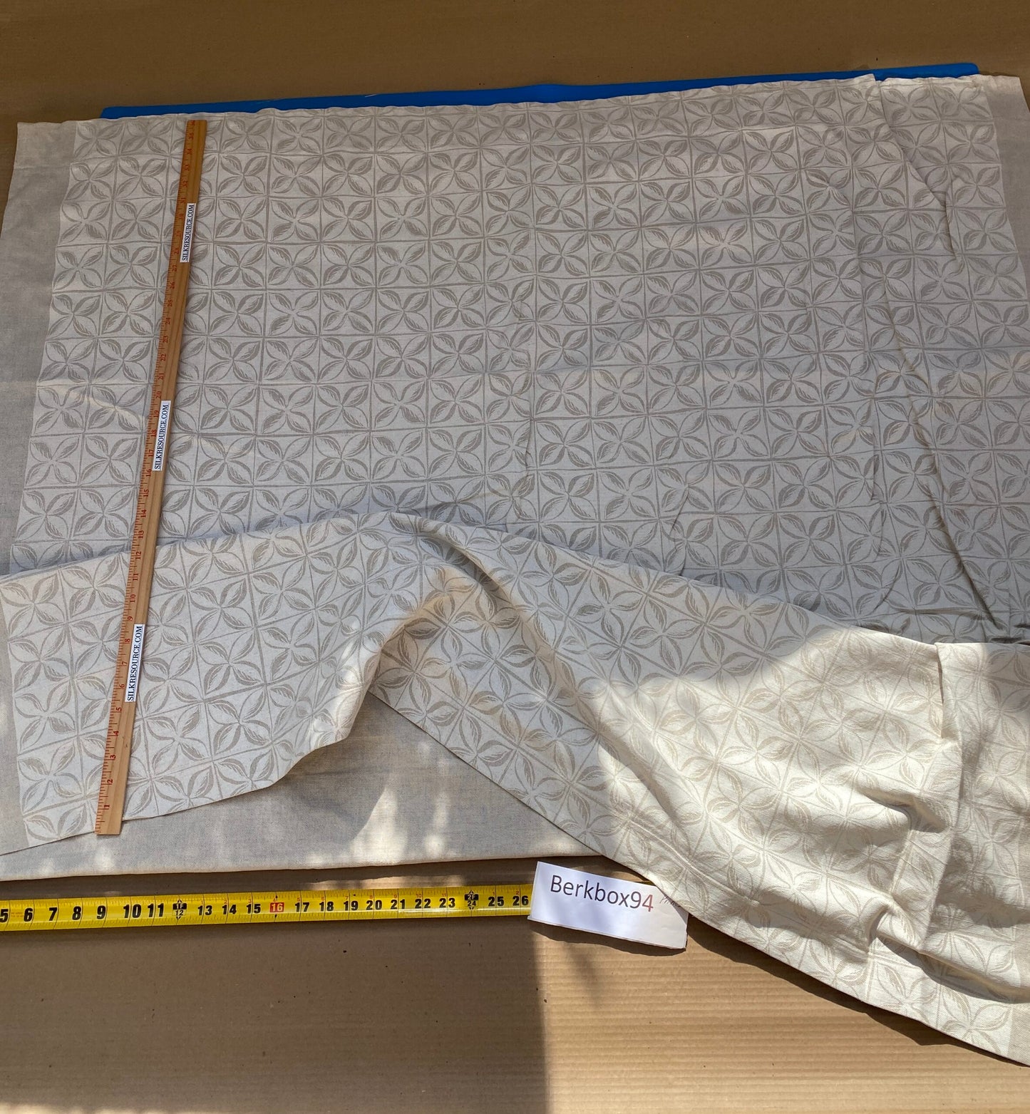 7 BerkBox94 Raoul Textile Line Hand Print Made in US Geometric Plaid Check Beige Clover Diamond 1.6Y MSRP $300+/y