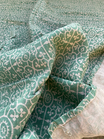 8 BerkBox94 Raoul Textile Line Hand Print Made in US Umak Green White Small Scale Geometric 1.5YD MSRP $300+/y