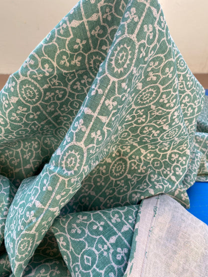 8 BerkBox94 Raoul Textile Line Hand Print Made in US Umak Green White Small Scale Geometric 1.5YD MSRP $300+/y