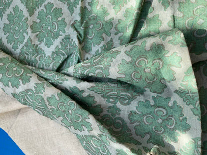 8 BerkBox94 Raoul Textile Line Hand Print Made in US Umak Green White Small Scale Geometric 1.5YD MSRP $300+/y