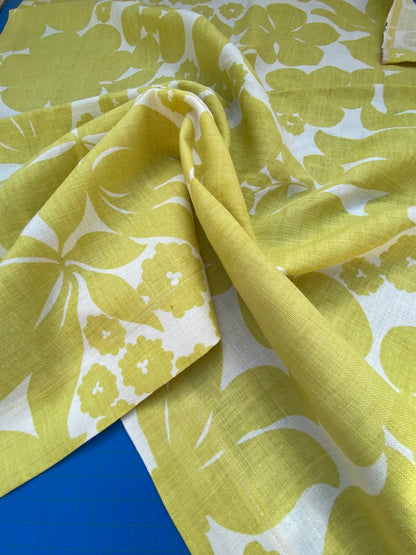 11 BerkBox94 Raoul Textile Line Hand Print Made in US Botanical Floral White Yellow 32" x 30"W MSRP $300+/y