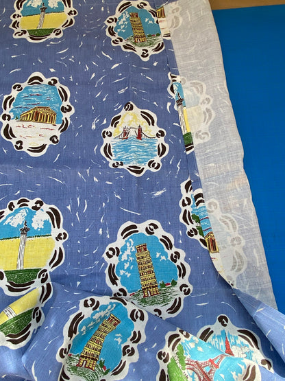 10 BerkBox94 Raoul Textile Line Hand Print Made in US Blue Kids Nursery Europe Landscape Pissa Paris Athens MSRP $300+/y