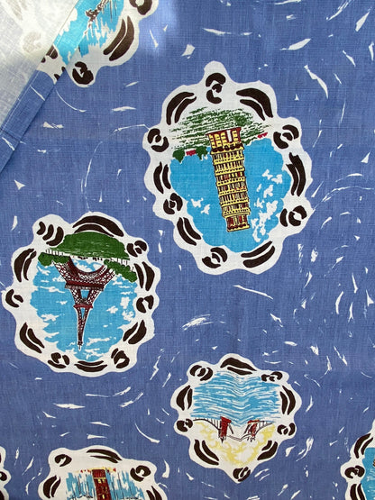 10 BerkBox94 Raoul Textile Line Hand Print Made in US Blue Kids Nursery Europe Landscape Pissa Paris Athens MSRP $300+/y