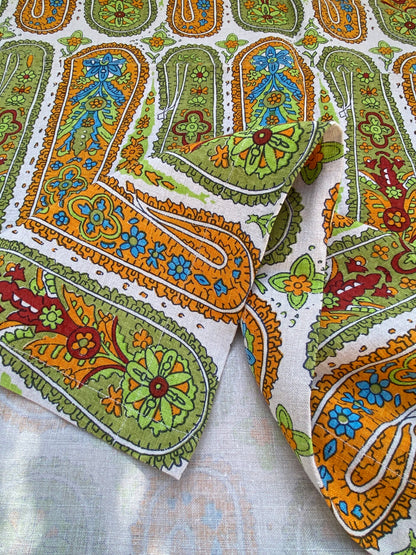 12 BerkBox94 Raoul Textile Line Hand Print Made in US Paisley Green Orange White MSRP $300+/y