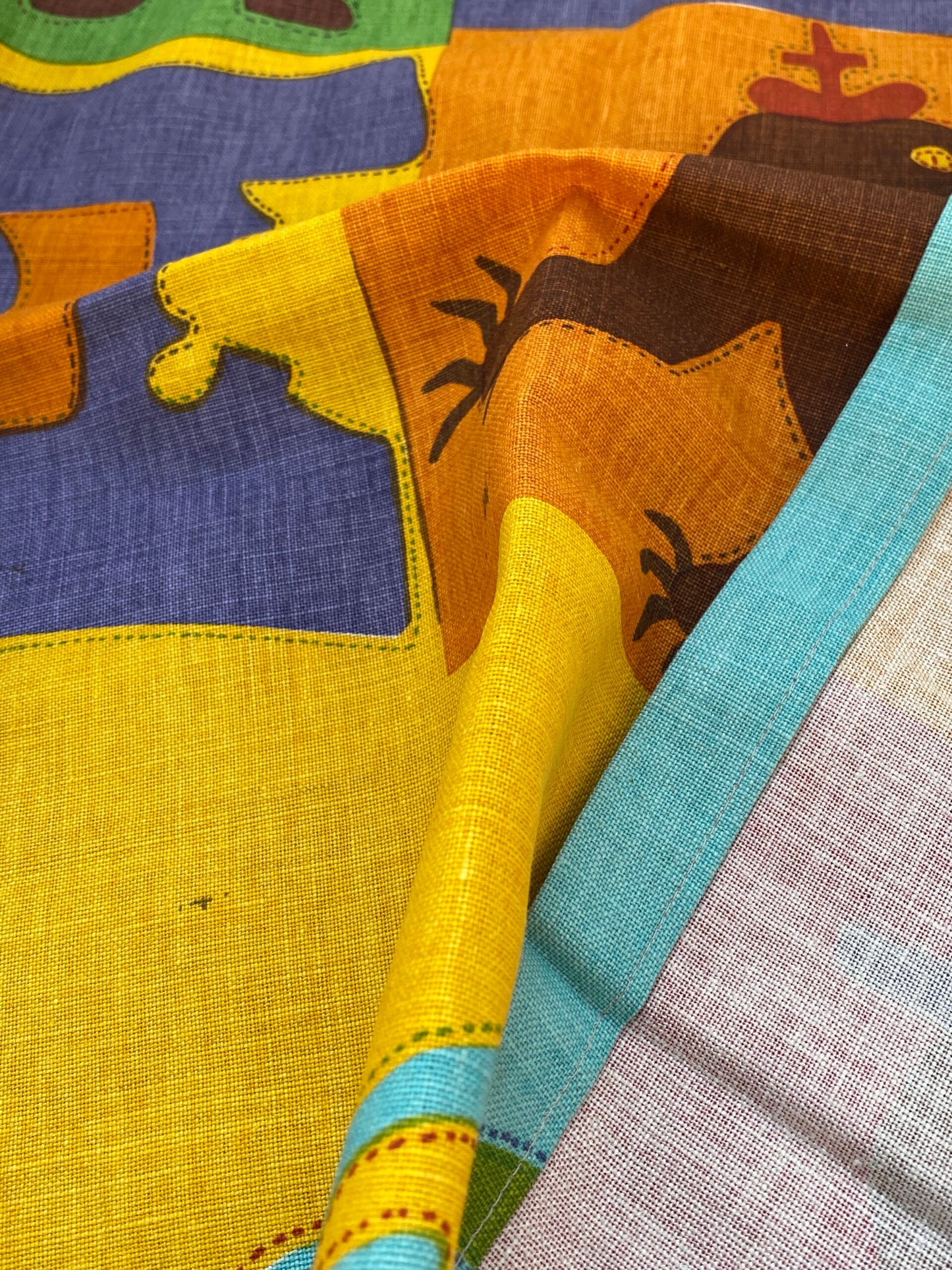 13 BerkBox94 Raoul Textile Line Hand Print Made in US Kids Nursery Animals Human Print Multi Color MSRP $300+/y