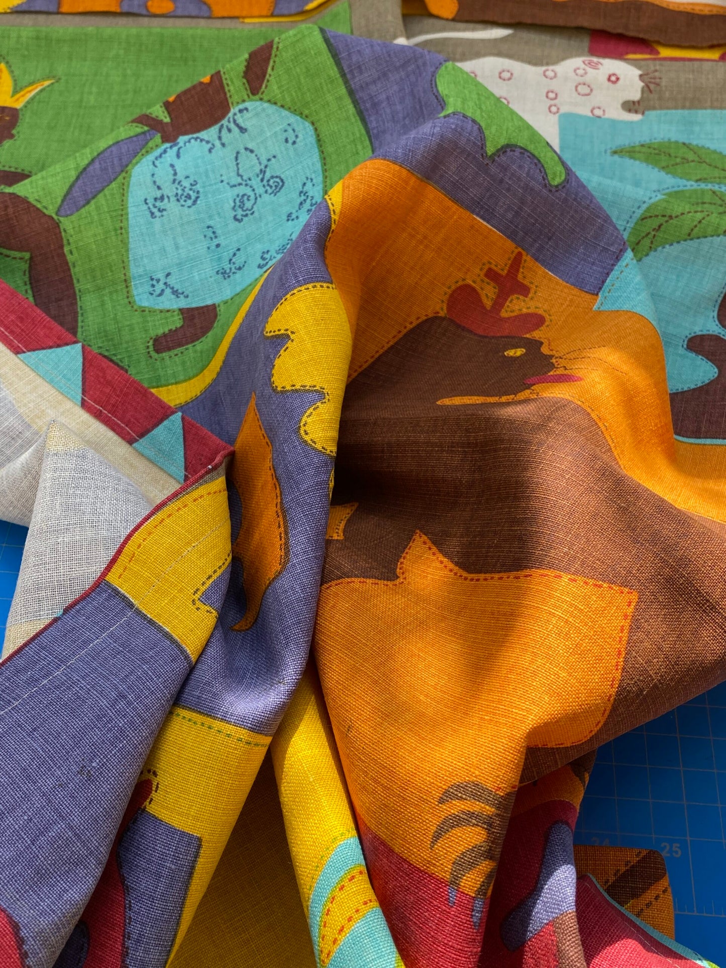 13 BerkBox94 Raoul Textile Line Hand Print Made in US Kids Nursery Animals Human Print Multi Color MSRP $300+/y