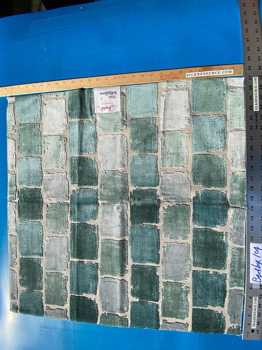 5 Berkbox104 Square Scalamandre Castellina Carribean Cut Velvet Aqua Green Abstract Geometric MSRP USD 296/y