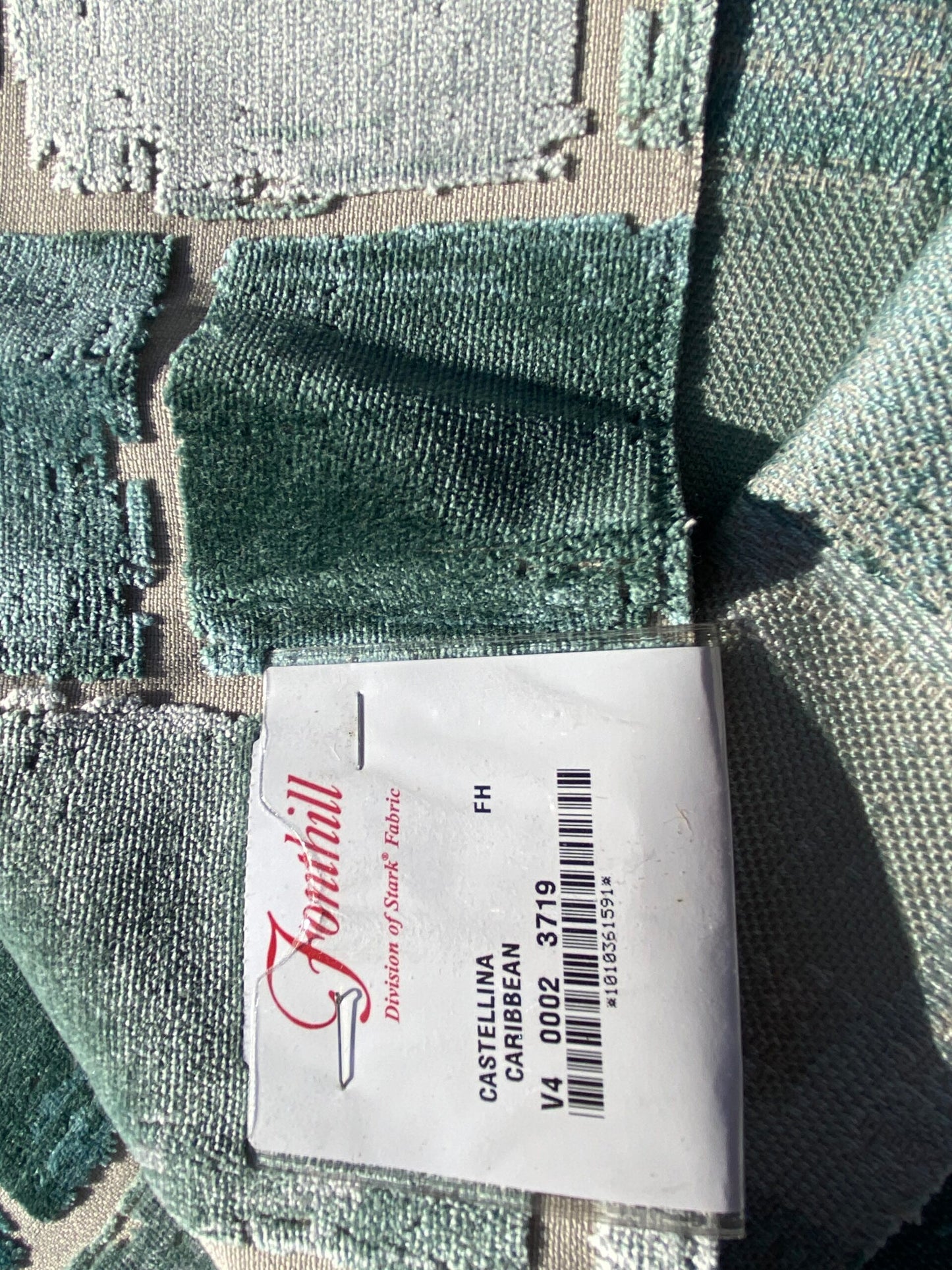 5 Berkbox104 Square Scalamandre Castellina Carribean Cut Velvet Aqua Green Abstract Geometric MSRP USD 296/y