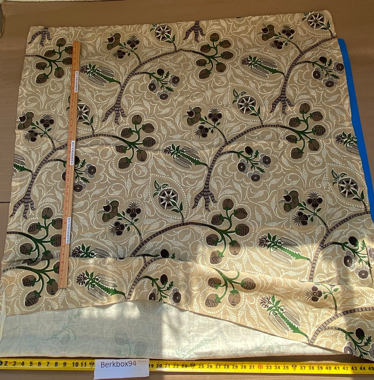 14 BerkBox94 Raoul Textile Line Hand Print Made in US 1.8Y Indira Pomegranate Strawberry Tree Foliage Beige Brown White MSRP $300+/y