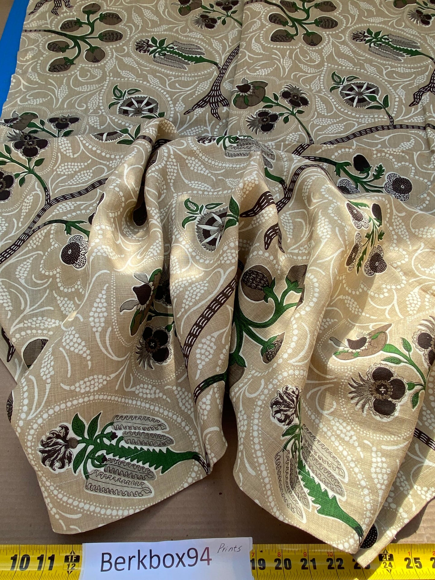 14 BerkBox94 Raoul Textile Line Hand Print Made in US 1.8Y Indira Pomegranate Strawberry Tree Foliage Beige Brown White MSRP $300+/y