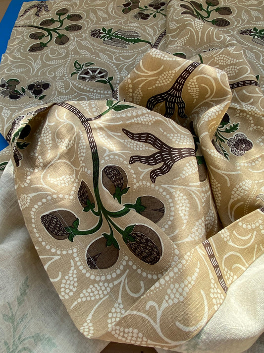 14 BerkBox94 Raoul Textile Line Hand Print Made in US 1.8Y Indira Pomegranate Strawberry Tree Foliage Beige Brown White MSRP $300+/y