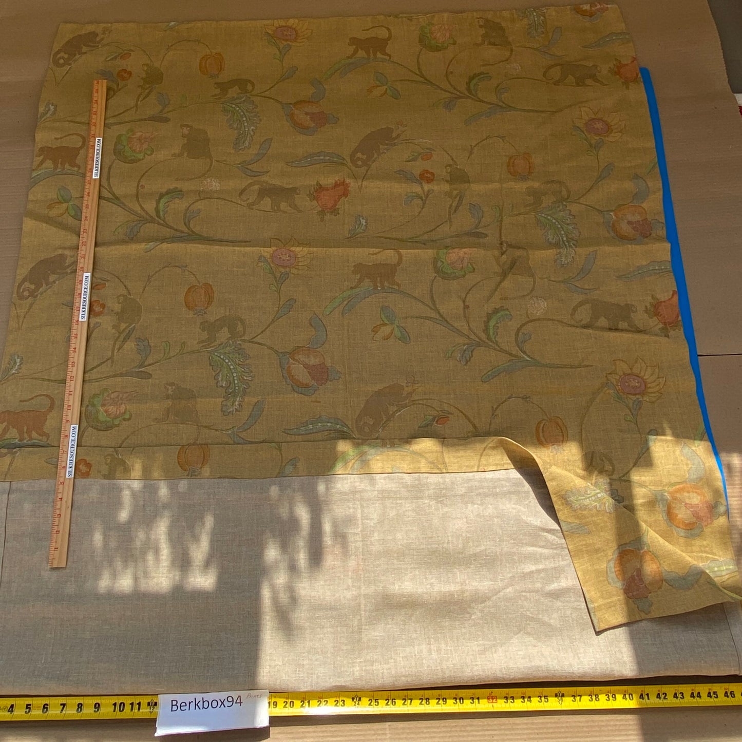 15 BerkBox94 Raoul Textile Line Hand Print Made in US 1.5Yard Animals Monkey Fruit Botanical Foliage Print Yellow MSRP $300+/y