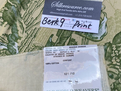 15 Berkbox9 Length Scalamandre Print 27x27 Inches Masque Chinois Green On Cream