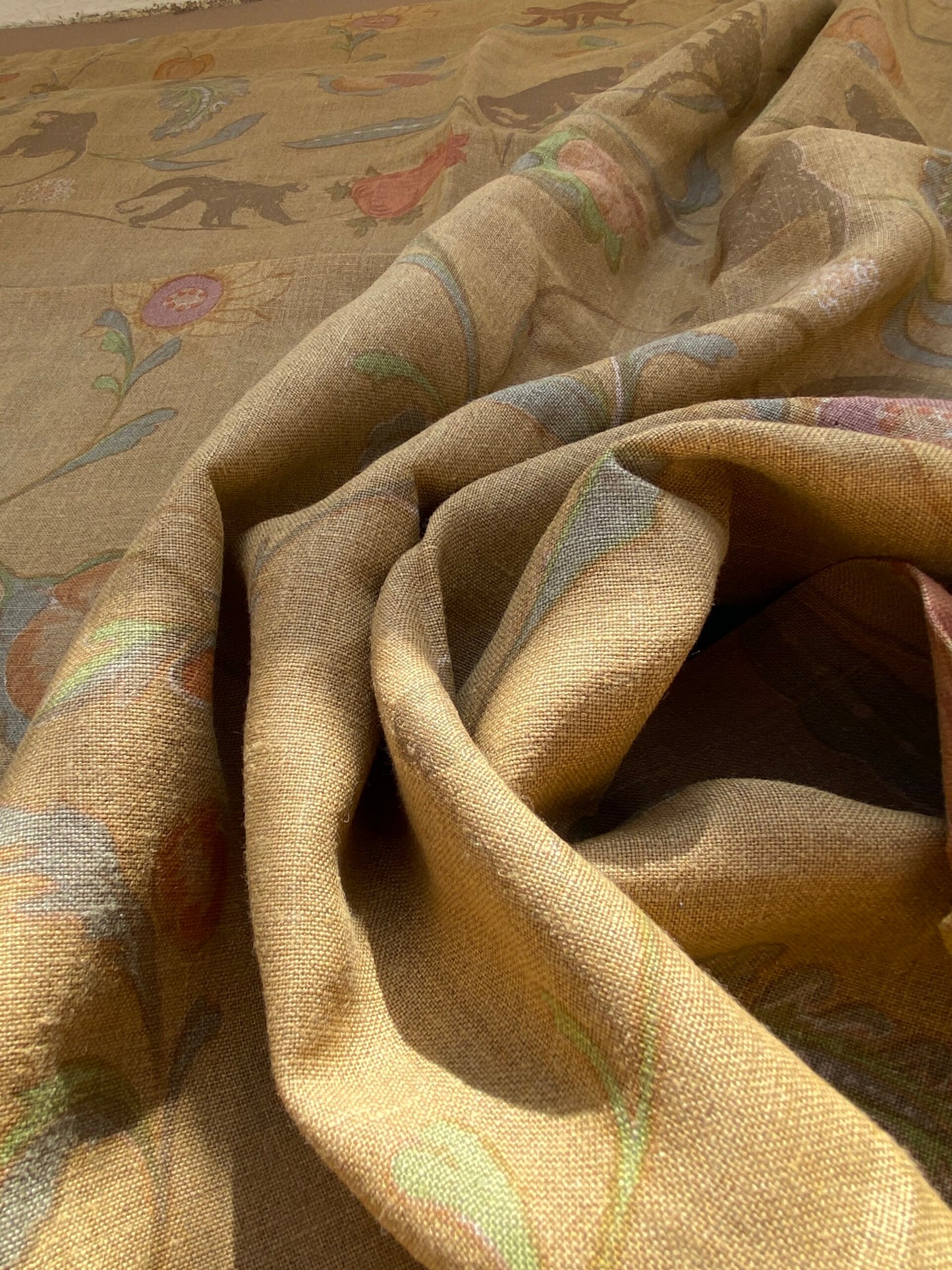 15 BerkBox94 Raoul Textile Line Hand Print Made in US 1.5Yard Animals Monkey Fruit Botanical Foliage Print Yellow MSRP $300+/y