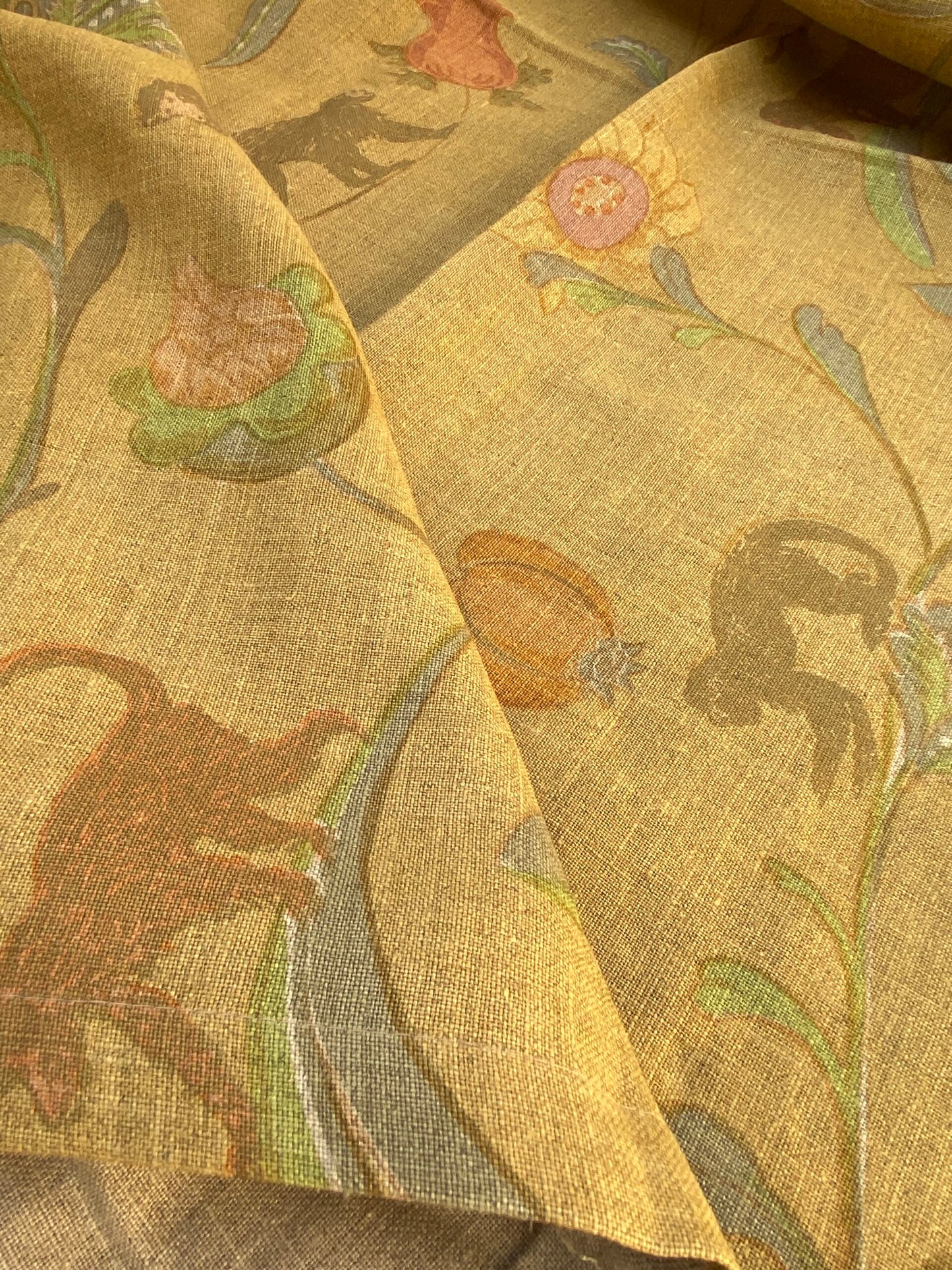 15 BerkBox94 Raoul Textile Line Hand Print Made in US 1.5Yard Animals Monkey Fruit Botanical Foliage Print Yellow MSRP $300+/y