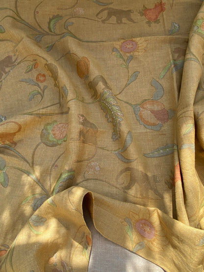 15 BerkBox94 Raoul Textile Line Hand Print Made in US 1.5Yard Animals Monkey Fruit Botanical Foliage Print Yellow MSRP $300+/y