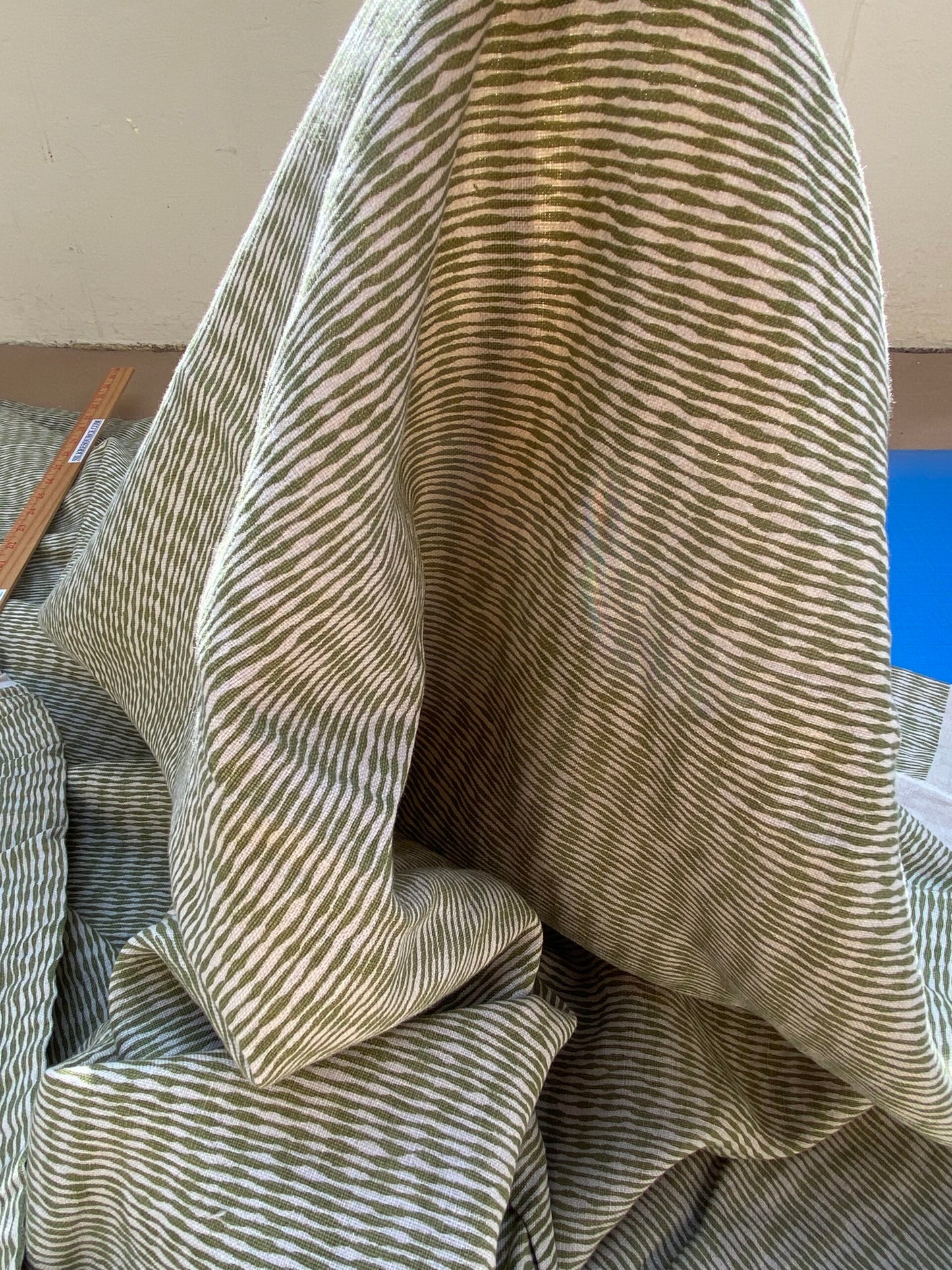 16 BerkBox94 Raoul Textile Line Hand Print Made in US Lena Stripe Small Scale Green White 1.75Y MSRP $300+/y