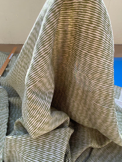 16 BerkBox94 Raoul Textile Line Hand Print Made in US Lena Stripe Small Scale Green White 1.75Y MSRP $300+/y