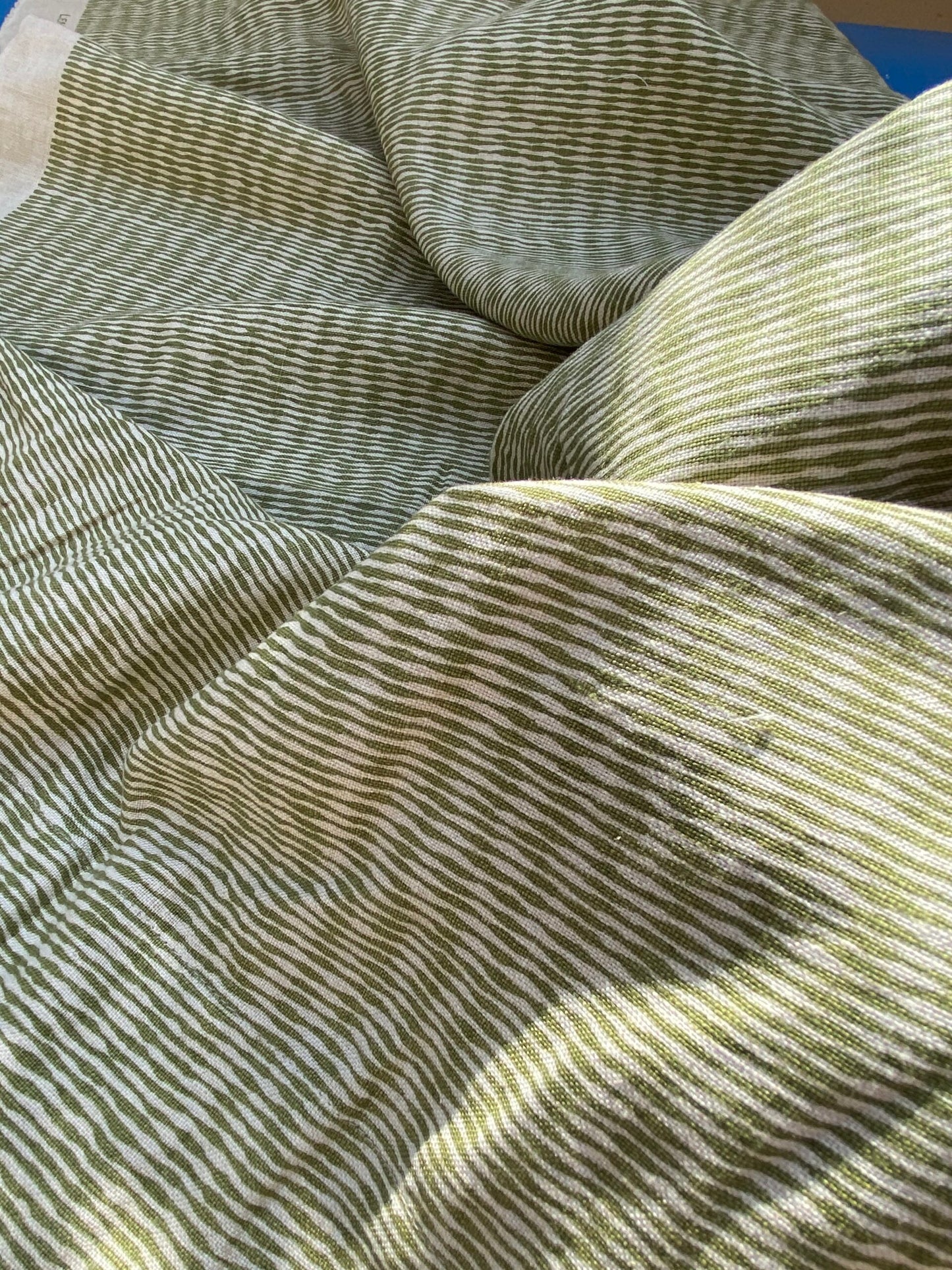 16 BerkBox94 Raoul Textile Line Hand Print Made in US Lena Stripe Small Scale Green White 1.75Y MSRP $300+/y