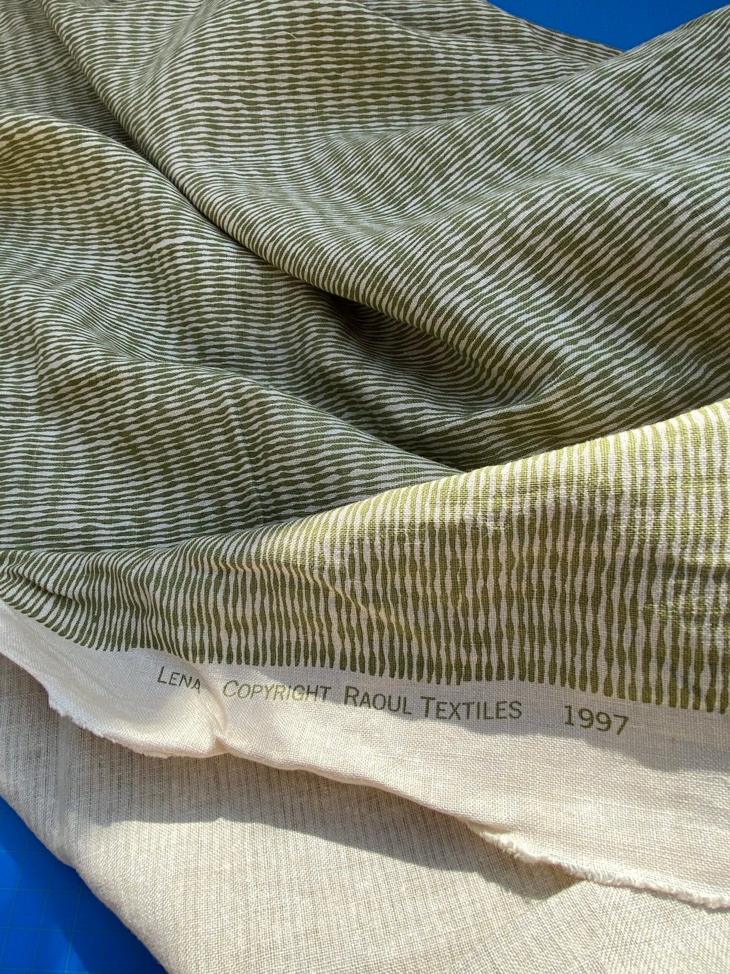16 BerkBox94 Raoul Textile Line Hand Print Made in US Lena Stripe Small Scale Green White 1.75Y MSRP $300+/y