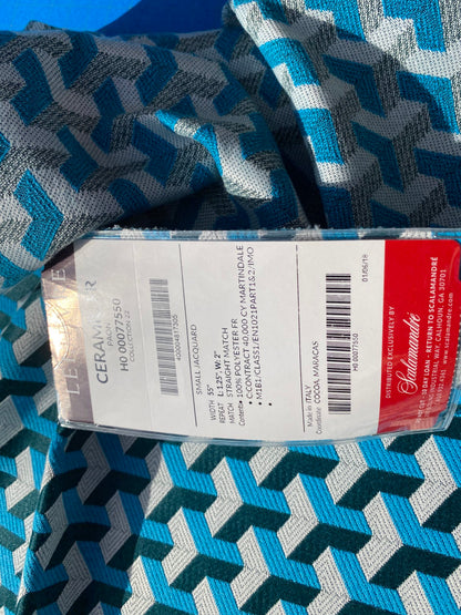 23 Berkbox104 Square Scalamandre Lelievre Paris Ceramic FR Paon Blue Polyester Geometric Graphic Small Scale MSRP USD416/y