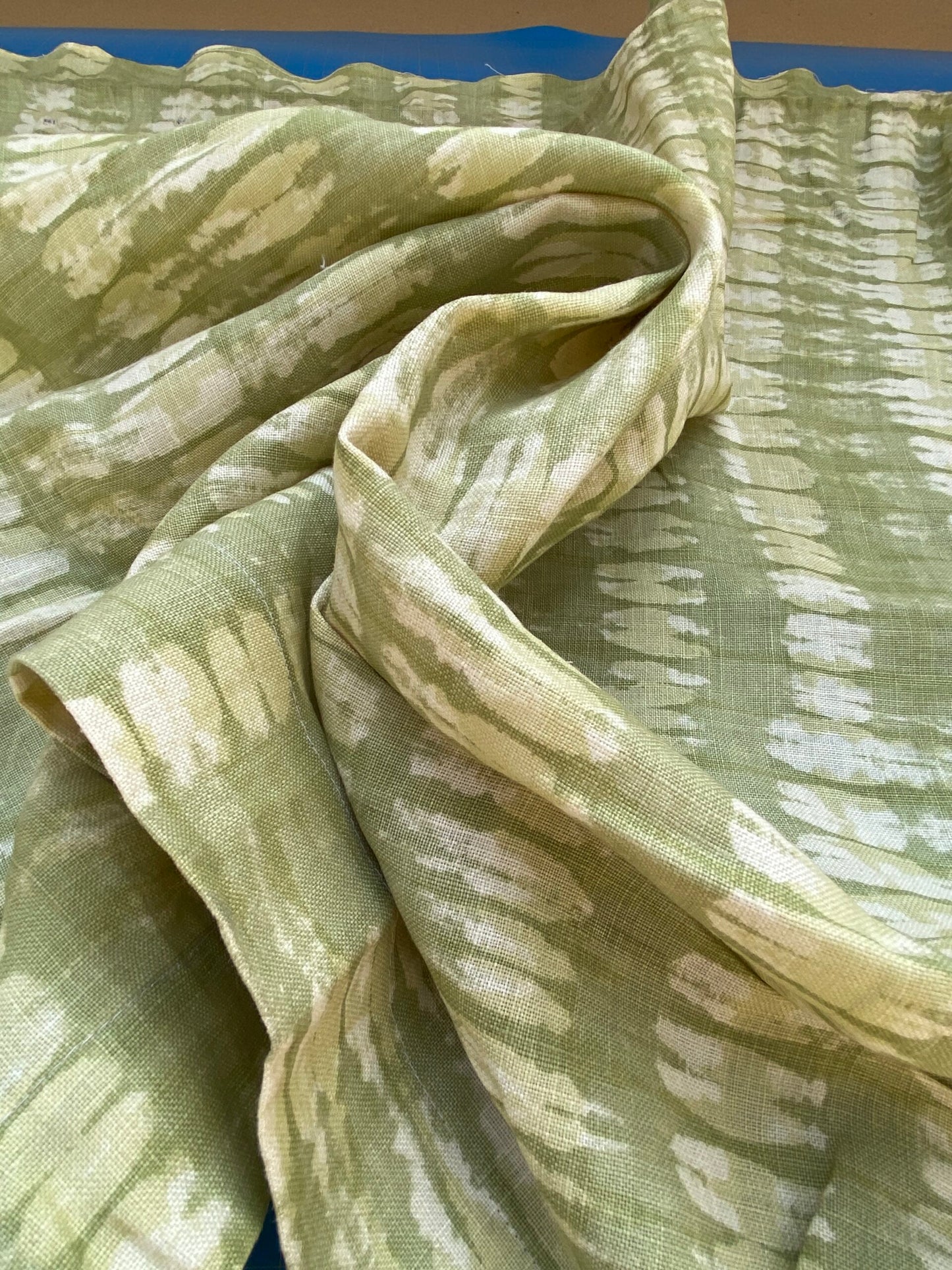 19 BerkBox94 Raoul Textile Line Hand Print Made in US Green Beige Stripe Small Scale MSRP $300+/y