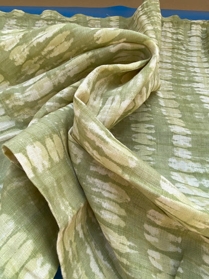 19 BerkBox94 Raoul Textile Line Hand Print Made in US Green Beige Stripe Small Scale MSRP $300+/y