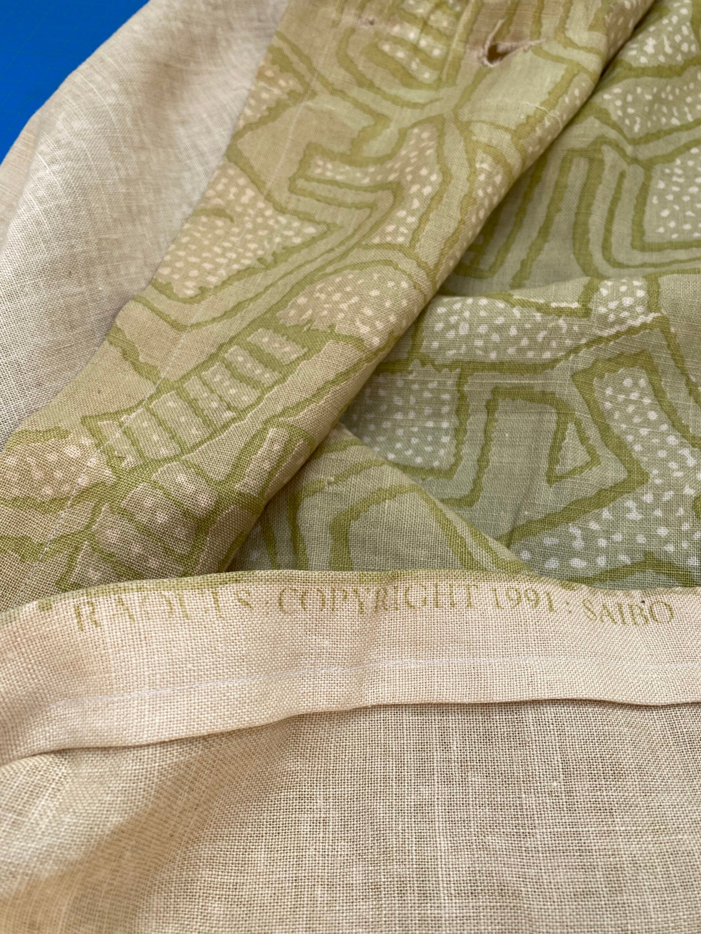 20 BerkBox94 Raoul Textile Line Hand Print Made in US Saibo Green Beige Abstract Geometric MSRP $300+/y