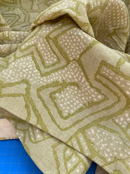 20 BerkBox94 Raoul Textile Line Hand Print Made in US Saibo Green Beige Abstract Geometric MSRP $300+/y