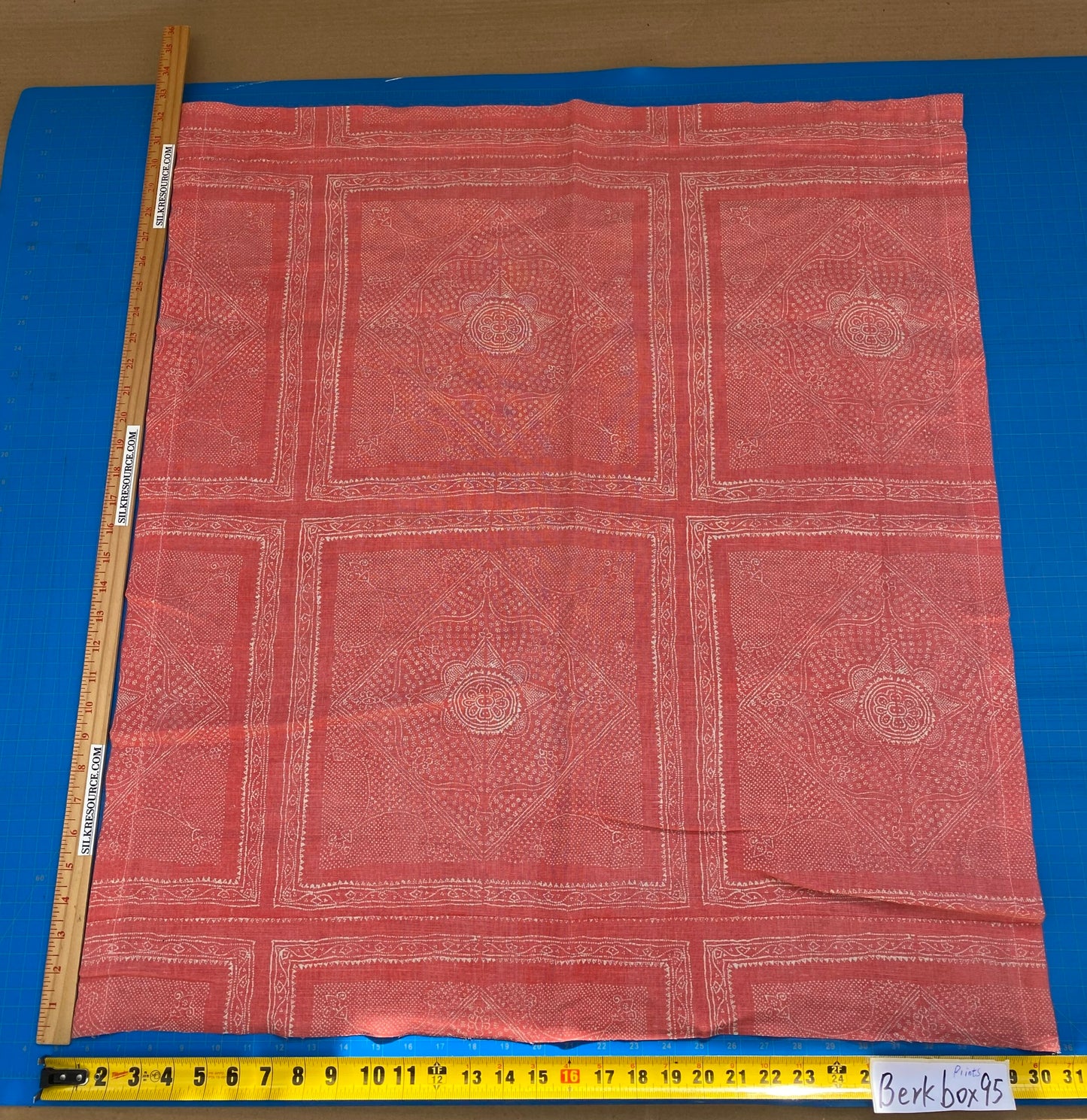 3 BerkBox95 Printed Fabrics by  Raoul Textile Linen Hand Print Made in US Red White Square Diamond  MSRP USD300+/y