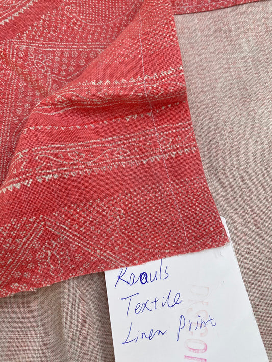 3 BerkBox95 Printed Fabrics by  Raoul Textile Linen Hand Print Made in US Red White Square Diamond  MSRP USD300+/y