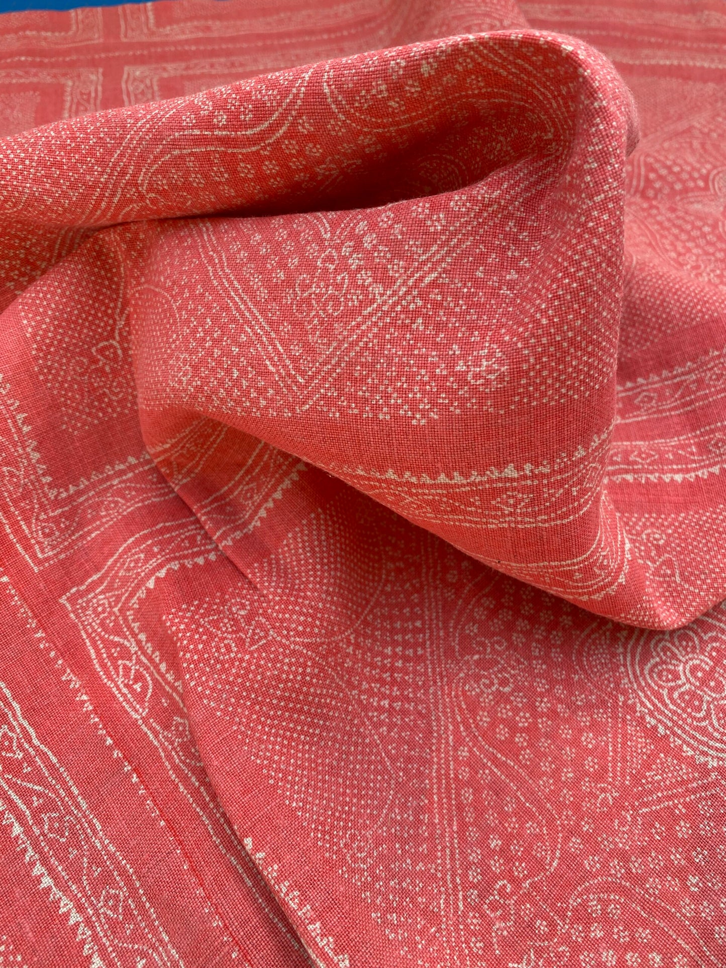 3 BerkBox95 Printed Fabrics by  Raoul Textile Linen Hand Print Made in US Red White Square Diamond  MSRP USD300+/y