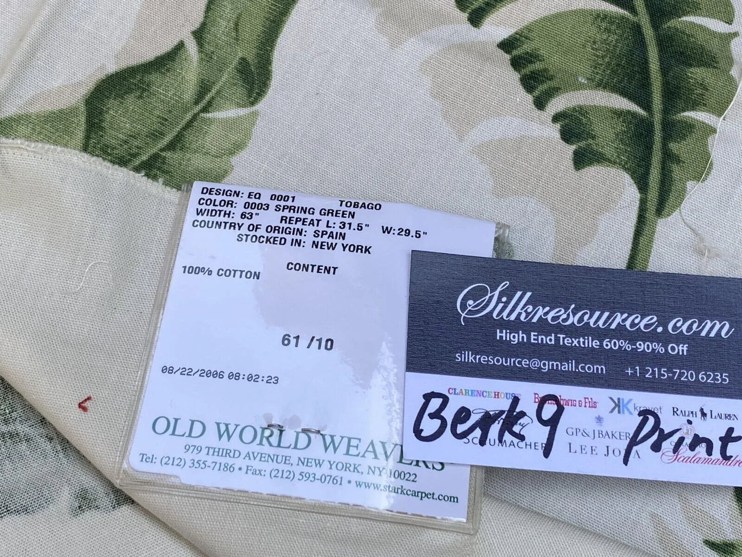 22 Berkbox9 Length Scalamandre Print 27x27 Inches Tobago Spring Green