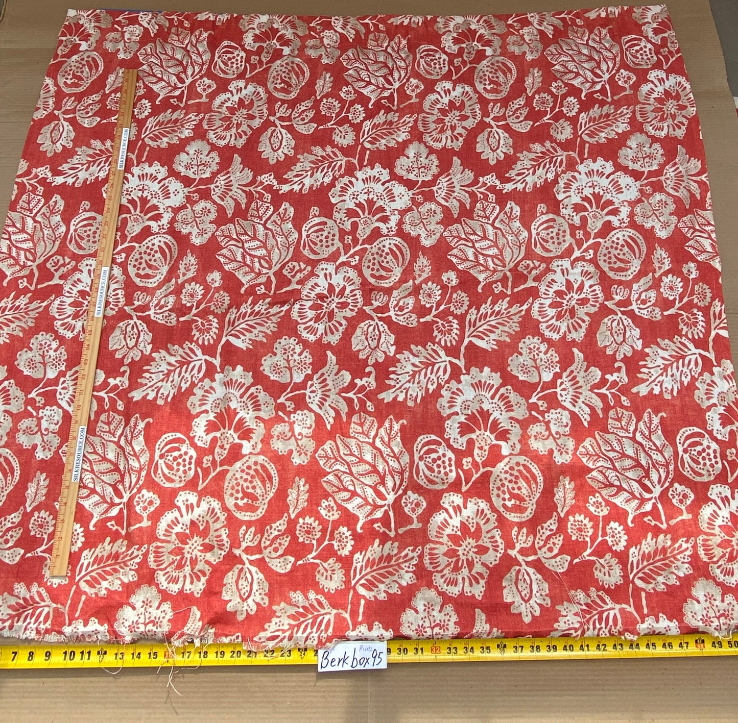 5 BerkBox95 Printed Fabrics by Scalamandre Calais Linen Print Coral Red White Pomegranate Foliage  1.4yards MSRP USD300+/y
