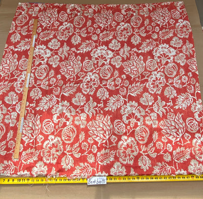 5 BerkBox95 Printed Fabrics by Scalamandre Calais Linen Print Coral Red White Pomegranate Foliage  1.4yards MSRP USD300+/y