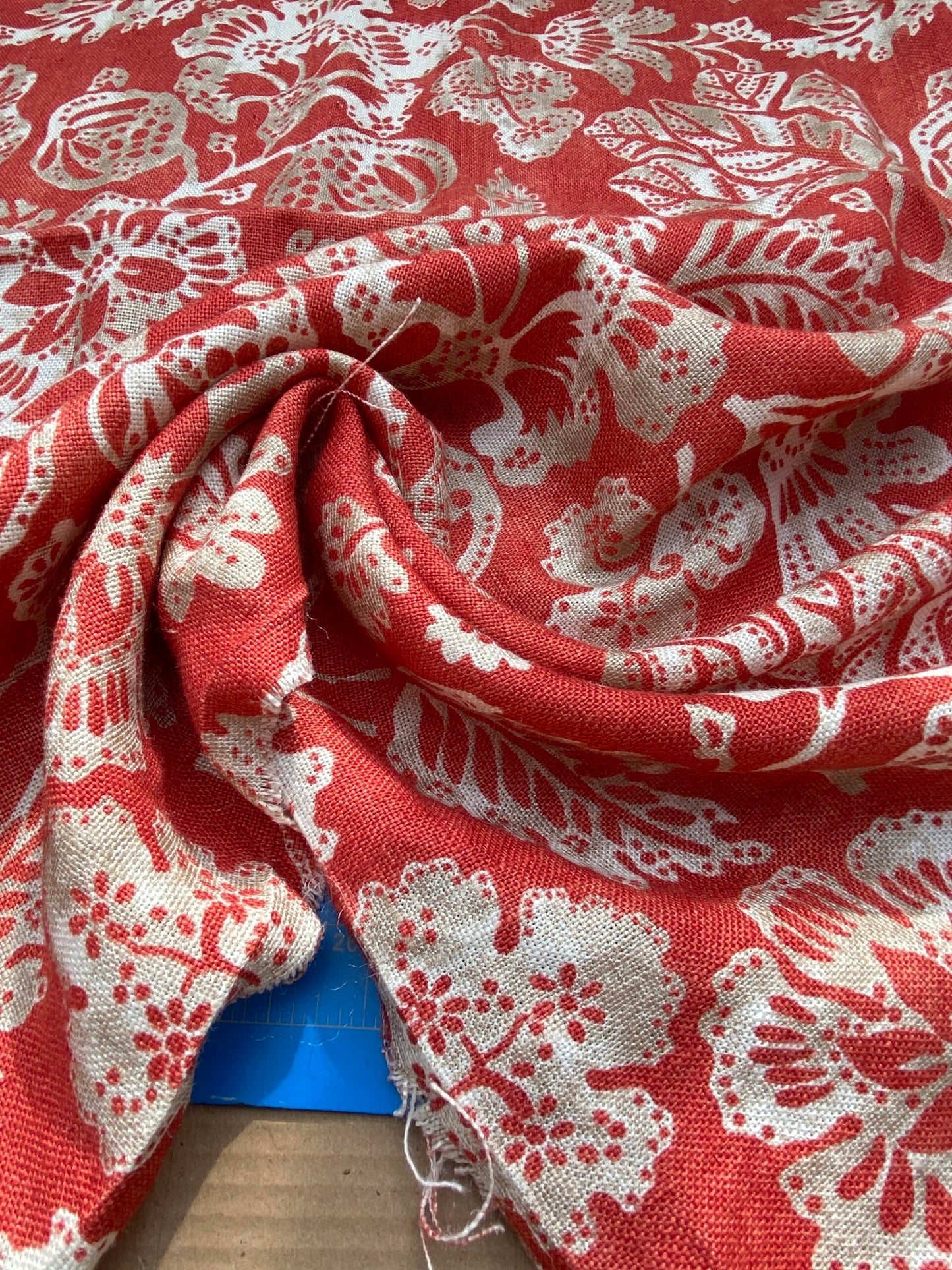 5 BerkBox95 Printed Fabrics by Scalamandre Calais Linen Print Coral Red White Pomegranate Foliage  1.4yards MSRP USD300+/y