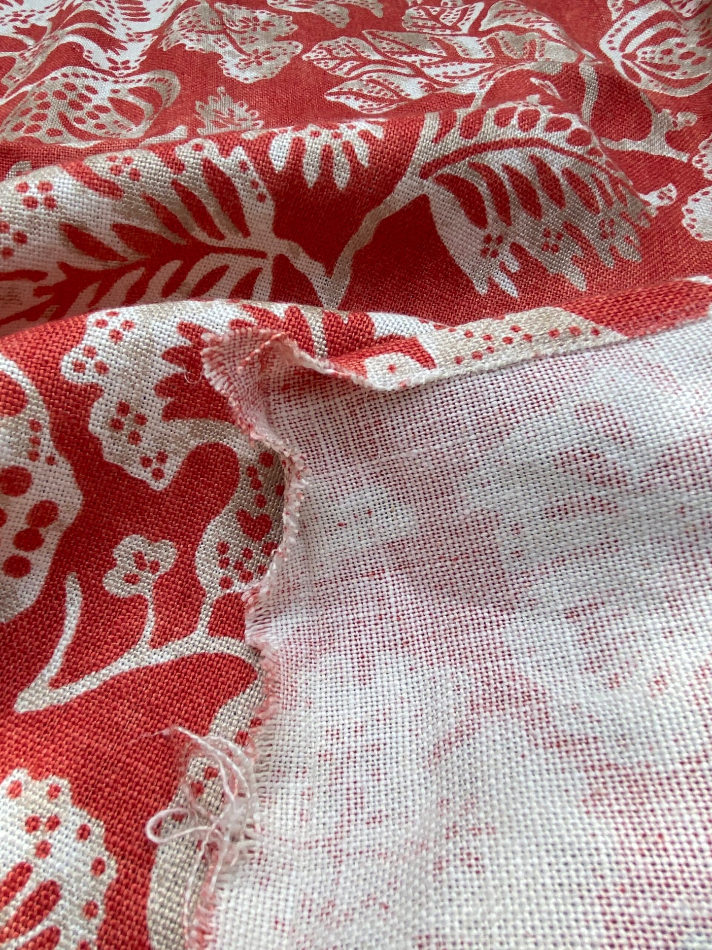 5 BerkBox95 Printed Fabrics by Scalamandre Calais Linen Print Coral Red White Pomegranate Foliage  1.4yards MSRP USD300+/y