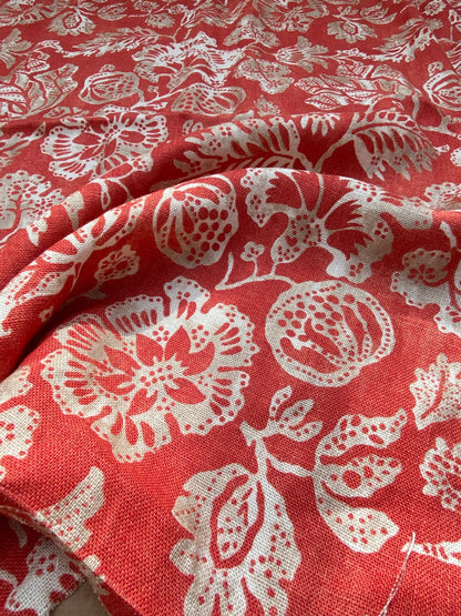 5 BerkBox95 Printed Fabrics by Scalamandre Calais Linen Print Coral Red White Pomegranate Foliage  1.4yards MSRP USD300+/y