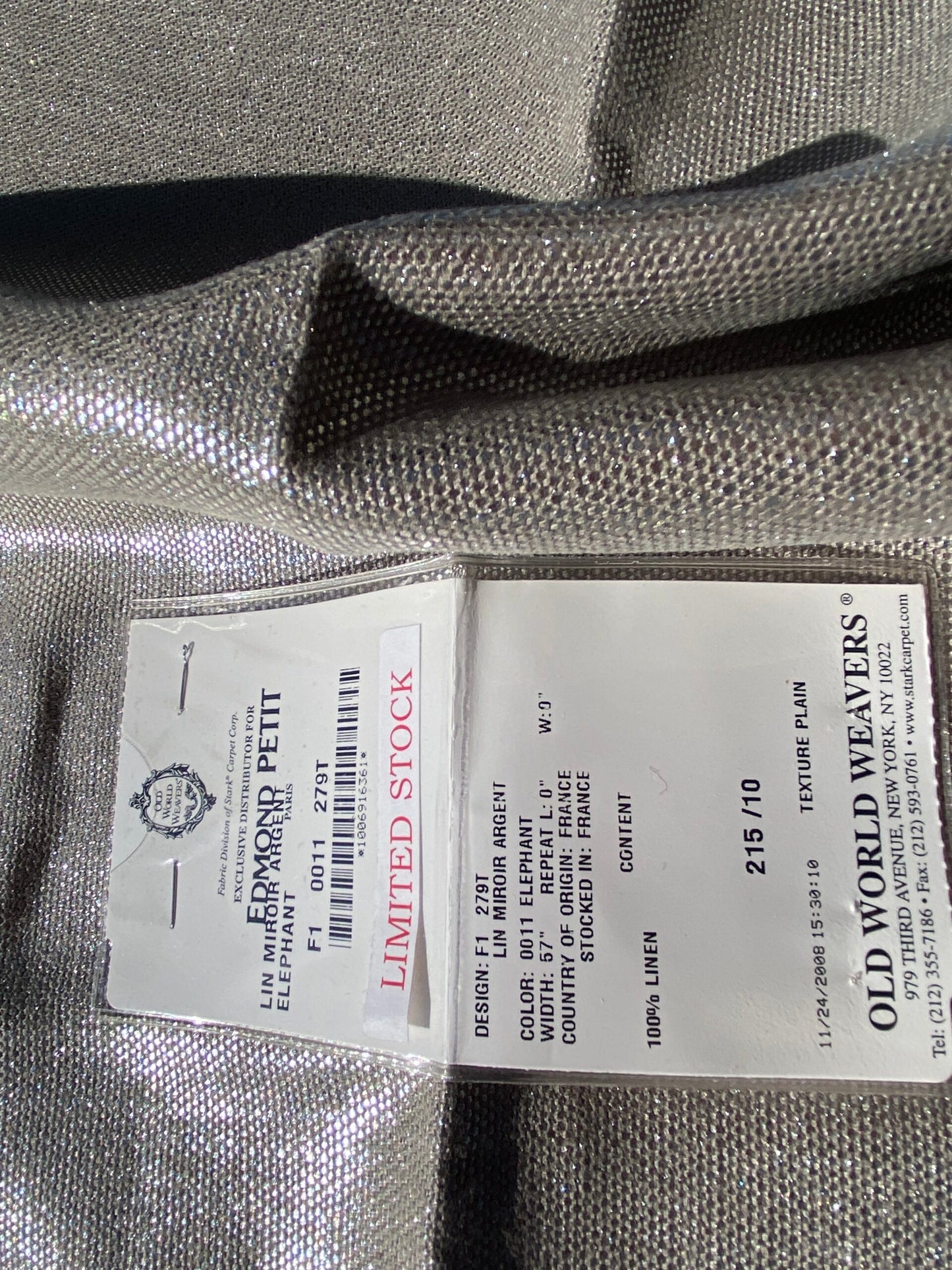 47 Berkbox104 Square Scalamandre Edmon Petit Lin Miroir Argent Elephant Linen  Gray Small Scale Texture MSRP USD 232/y