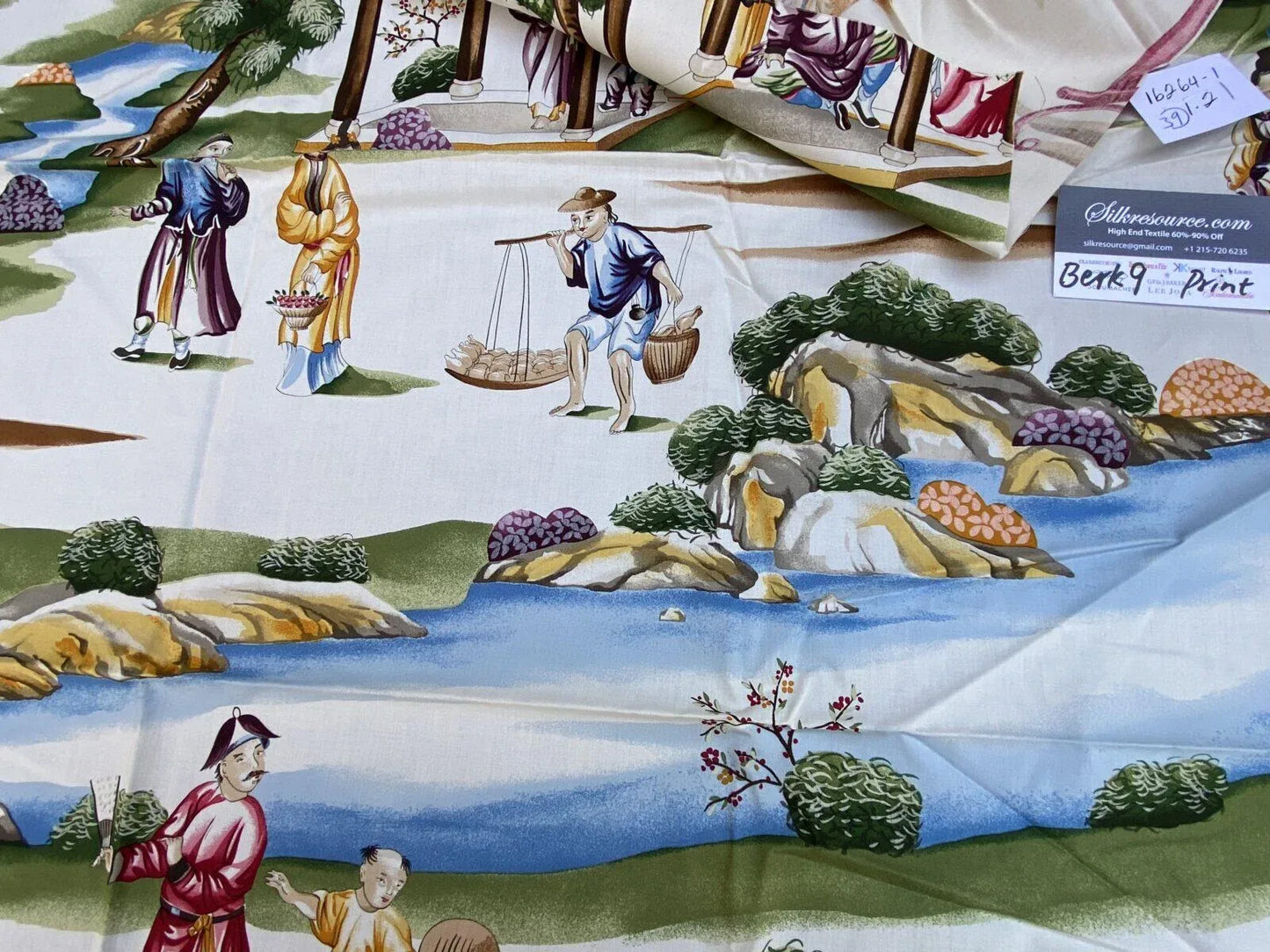 24a Scalamandre Shanghai Cotton Print 1 Yard x27"W MSRP USD536/Y Asian Landscape