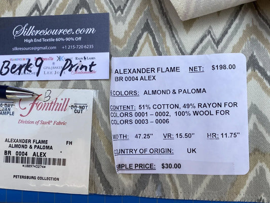 25b Berkbox9 Length Scalamandre Print 1 Yard Alexander Flame Almond & Paloma