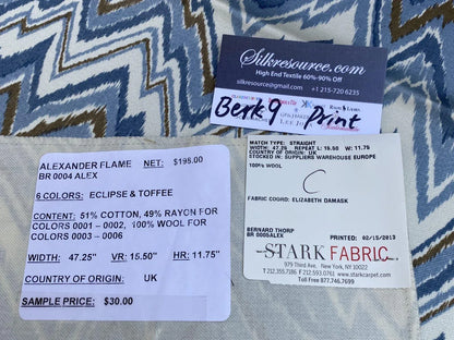 26c Berkbox9 Length Scalamandre Print 1 Yard Alexander Flame Eclipse &amp; Toffee