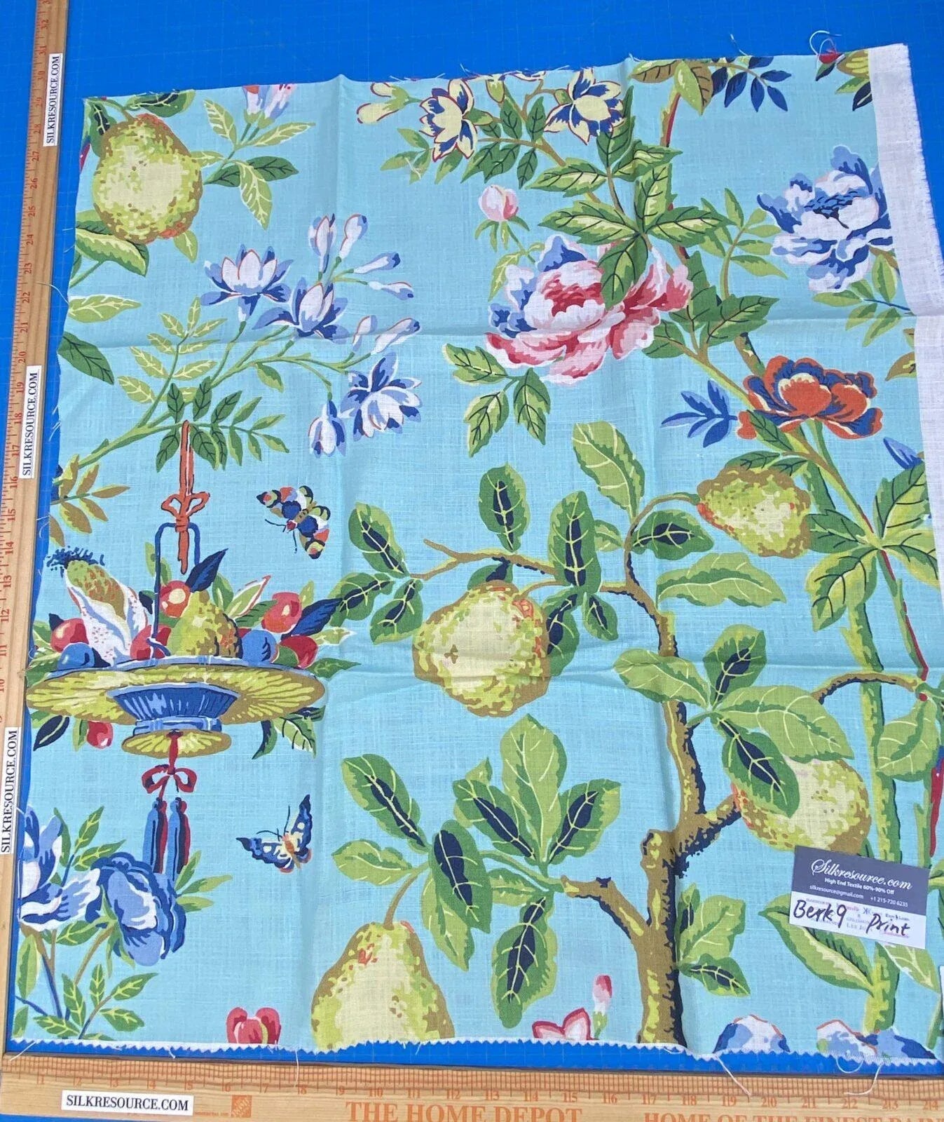 Scalamandre  Shantung Garden Print Linen Shantung Garden Cotton Print Aquamarine