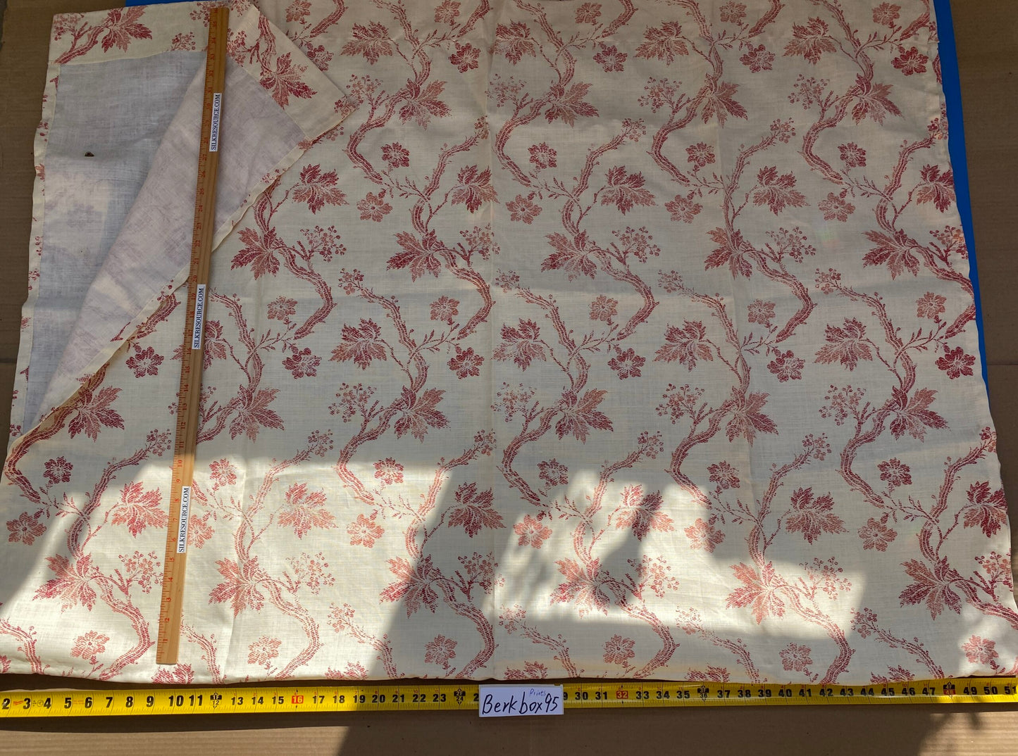 13 BerkBox95 Printed Fabrics by Scalamandre Duden Lodge Coral Red Beige Botanical Foliage Linen 2yds MSRP 238/y