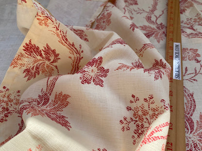 13 BerkBox95 Printed Fabrics by Scalamandre Duden Lodge Coral Red Beige Botanical Foliage Linen 2yds MSRP 238/y