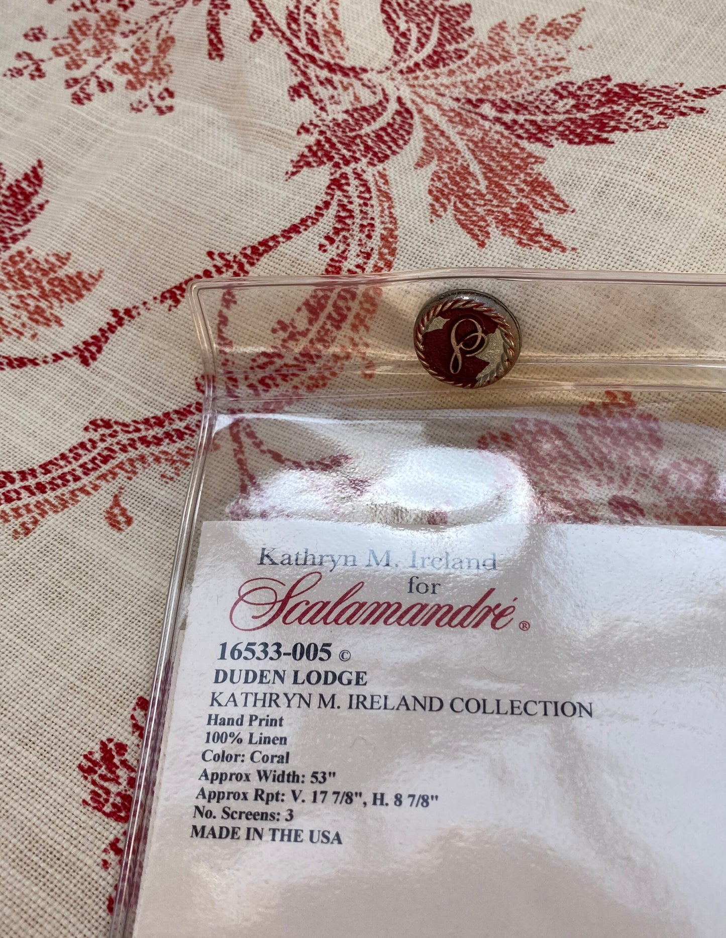 13 BerkBox95 Printed Fabrics by Scalamandre Duden Lodge Coral Red Beige Botanical Foliage Linen 2yds MSRP 238/y