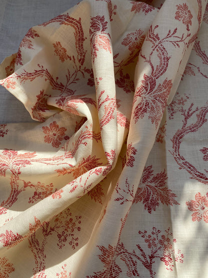 13 BerkBox95 Printed Fabrics by Scalamandre Duden Lodge Coral Red Beige Botanical Foliage Linen 2yds MSRP 238/y